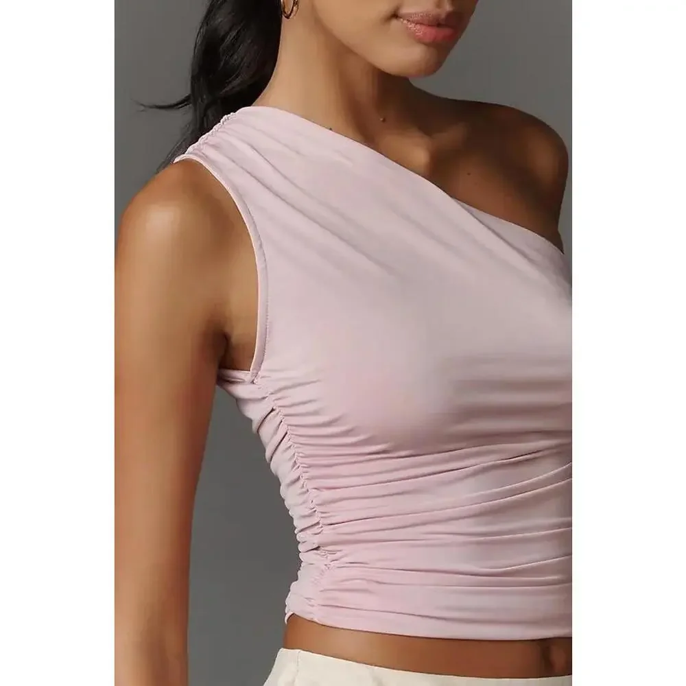NWT Anthropologie Lilac Fitted One Shoulder Ruched Top- Size Medium - Picture 4 of 9